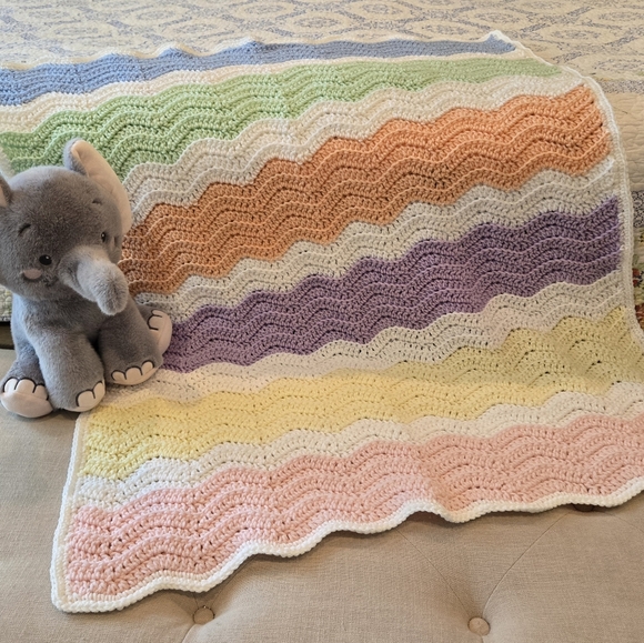 NEW Colorful Crochet Baby Blanket HAND-CROCHETED BY SELLER LARGE 37 X 33 INCHES - Picture 1 of 10